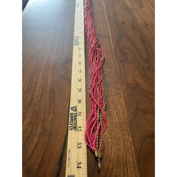 Womens Necklace Beaded Hot Pink Gold Twisted Long 34” Business Casual - Picture 5 of 6
